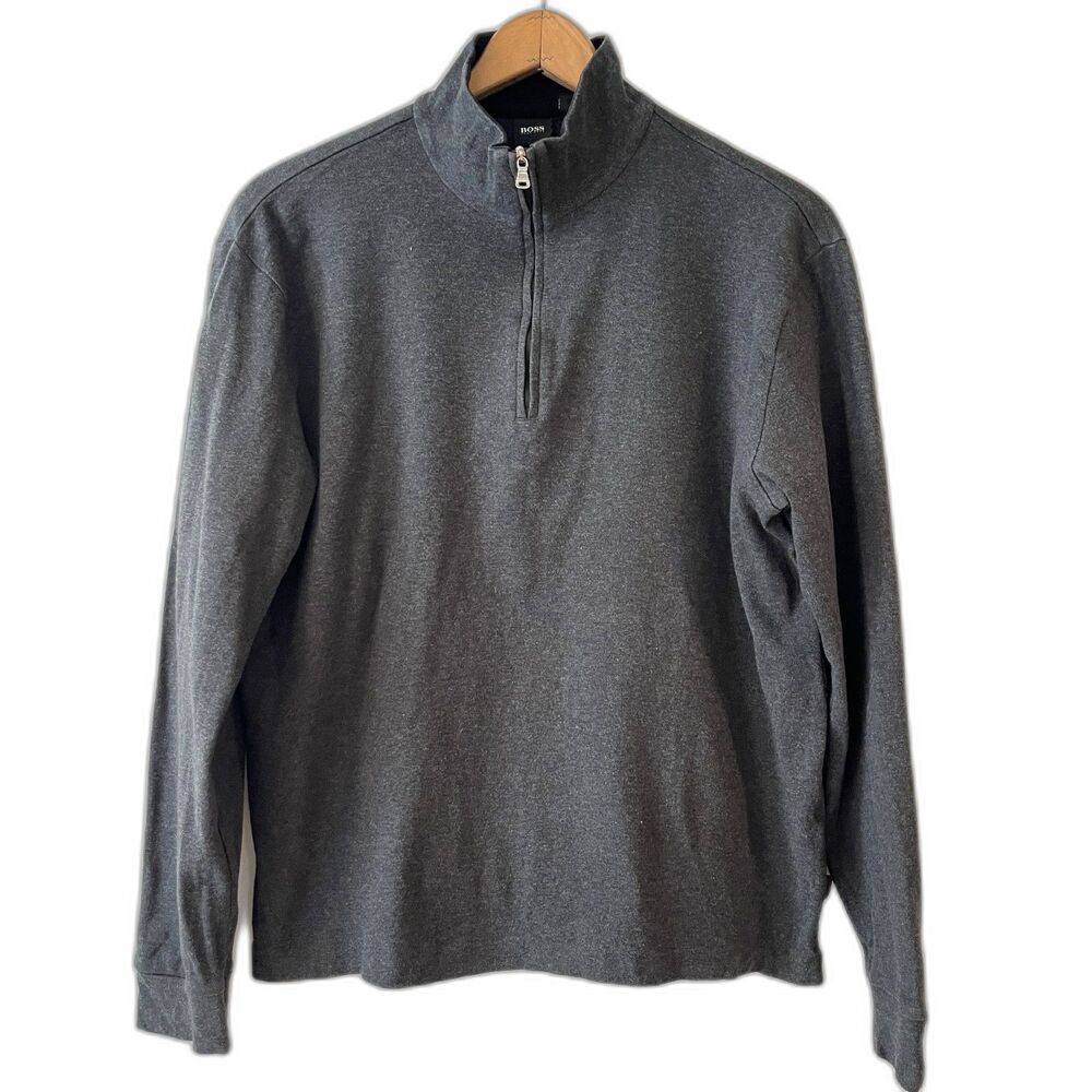 Boss Hugo Boss Grey Pullover Sweatshirt 1/4 Zip Cotton XL Winter Cotton